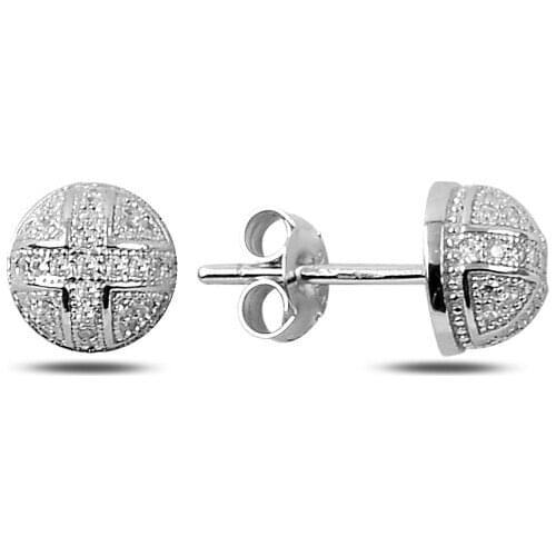 KUTAYDAN Zircon Half Ball Earrings 925 Sterling Silver