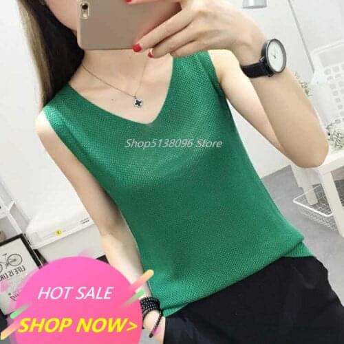 Spring Summer Tank Tops Women Sleeveless Knitted Loose Singlets Camisole Loose T Shirt Ladies Vest Cotton Slim Ladies Thin Vest