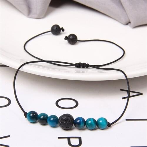 Minimalist Blue Tiger Eye Beads Braided Bracelets Lava Stone Yoga Energy Balance Bangles For Women Men Couple Bracelet Jewelry