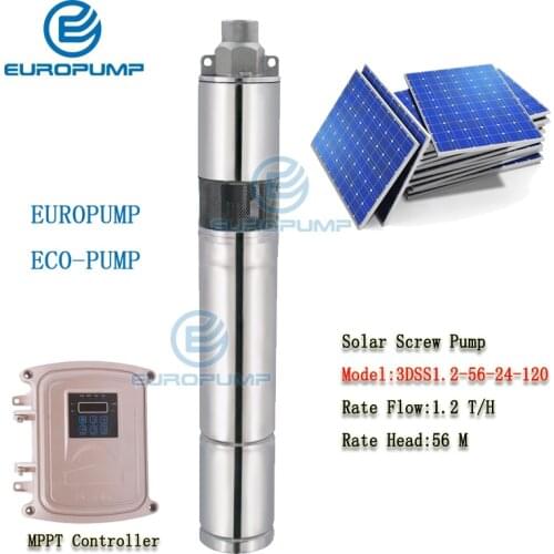 EUROPUMP MODEL(3DSS1.2-56-24-120) 3" DC Screw Deep Well Solar Water Pump Kits 24V 120W MPPT Controller Borehole Mini Irrigation