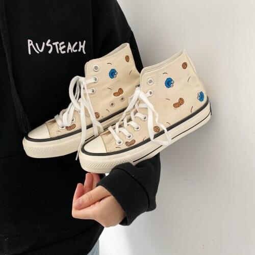 Fashion trend graffiti high-top canvas shoes spring new style comfortable and versatile breathable casual womens shoes