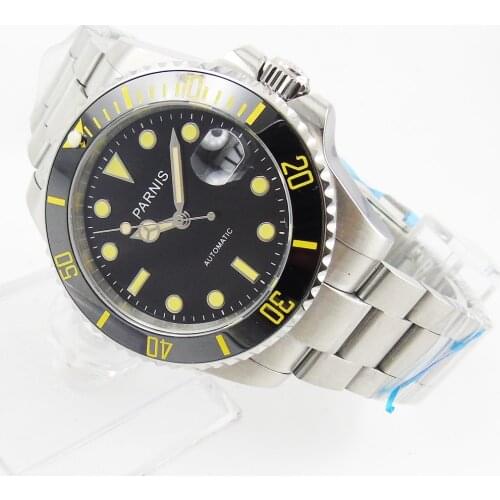 40mm Parnis black Face Bezel Sapphire Miyota Automatic Movement Mens Watch