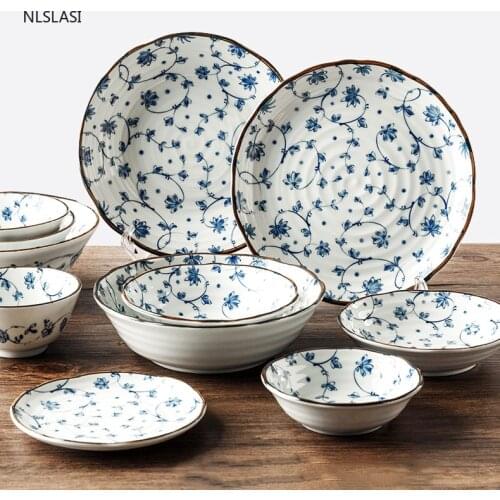 Japanese Ancient Kiln ceramic bowl plate set Luxury Tableware Ramen bowl Kitchen supplies Handmade porcelain dinner plate sets