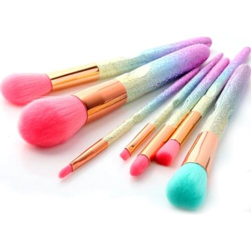 7Pcs Rainbow Makeup Brushes Set Professional Powder Blush Blending Eyeshadow Brush Kit Unicorn Cosmetic tool with Box