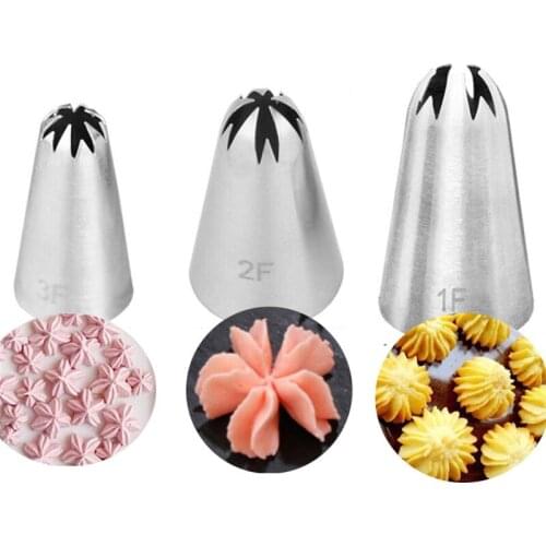 3pcs Cherry Flower Icing Piping Nozzles Piping Tips Stainless Steel Nozzles Frosting Cake Decorating Tools For Kitchen #1F#2F#3F