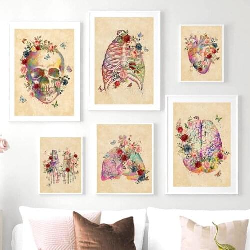 Brain Heart skull Flower Anatomy Vintage Wall Art Canvas Painting Nordic Posters And Prints Wall Pictures For Living Room Decor