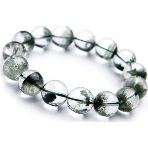 Genuine Green Natural Phantom Quartz Bracelets Women Men 14mm Healing Crystal Big Round Bead Stretch Bracelet