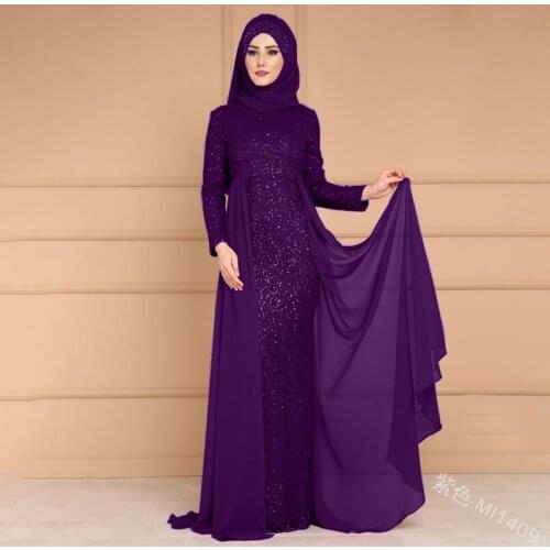 2021 New Noble Elegant Slim Sequined Lady Muslim Long Dress Retro Style Fishtail Women Islamic Clothing Abaya Luxury Dubai Girl