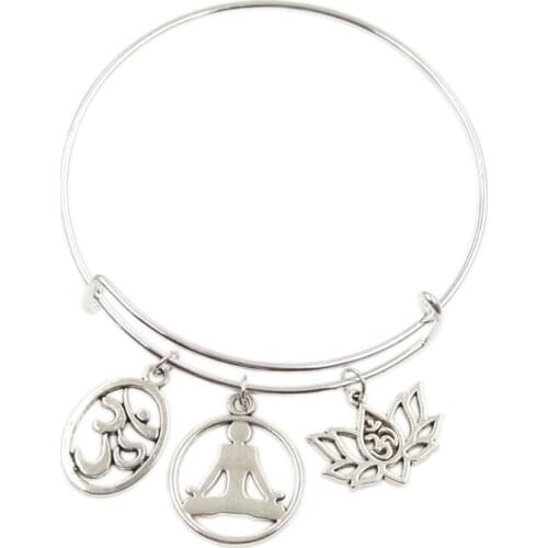 New Silver Color Metal Women Bracelets Vintage Yoga Om Yoga Lotus Yoga Practitioner Charms Accessory Men Bangles Jewelry Gifts