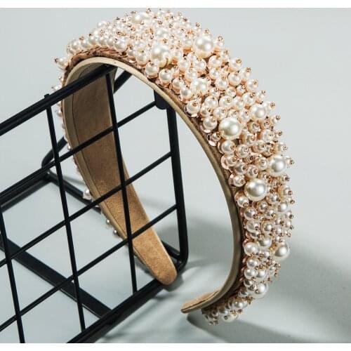 Baroque Women Hair Bands Pearls Hair Hoop Handmade Padded Headbands Accessories Bridal Tiara Wide Wedding Headbands For Women