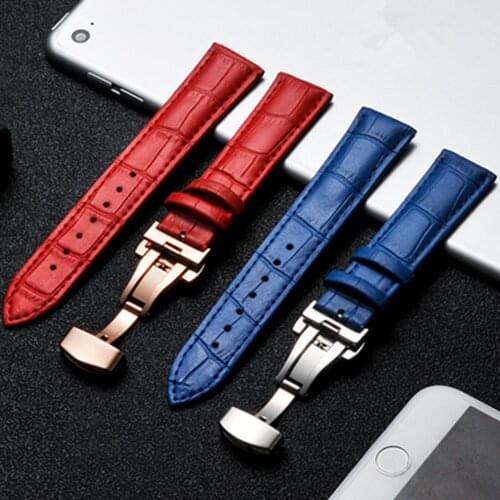 14 15 16 17 18 19 20mm Genuine Leather Watch Bands Replacement Butterfly Clasp Buckle Blue Crocodile Grain Strap Watchbands