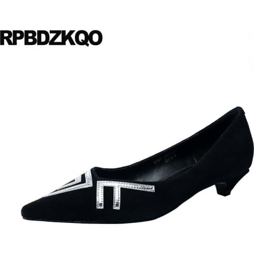 Stiletto designer thin pointed toe fashion suede 2019 pumps size 4 34 black slip on low heels scarpin luxury brand shoes women