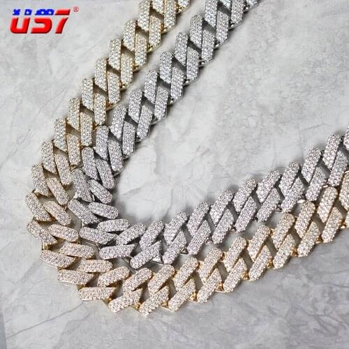 US7 19mm 3Rows Miami Cuban Link Chain Spring Buckle CZ Stones Gold-plated Necklace For Men Women Hip Hop Fashion Jewelry Gifts