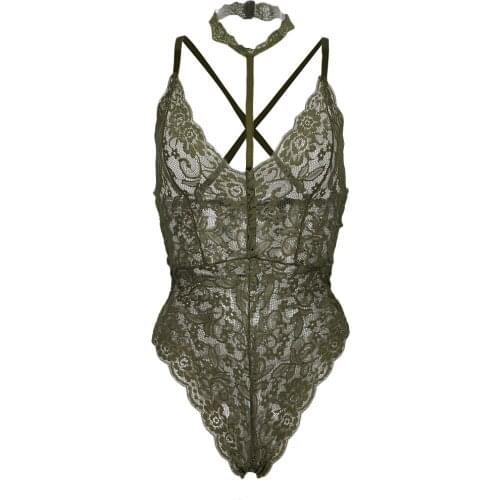 Womens Lace See Through Sleeveless Deep V Neck Jumpsuit Bodysuits Shaper