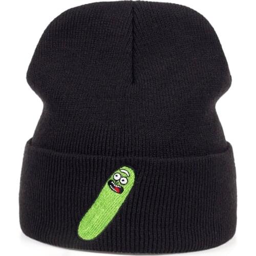 Winter Embroidery Pickle Hat Cartoon Beanie Outdoor Skiing Knit Hat American Anime Cotton