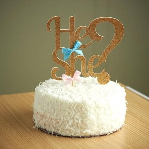 Gold Silver Glitter He or She Cake Toppers Gender Reveal Baby Girl Boy Cake Topper wedding birthday Halloween