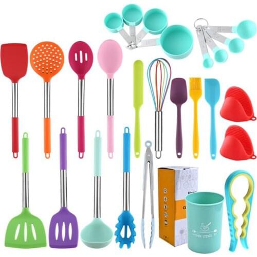 20 pieces/set Non stick cooking spoon shovel set stainless steel color kitchenware silicone kitchenware set
