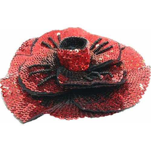 3pc 3D Sequin Patch Red Flower Applique Beaded Flowers Patches For Coat Jeans Blooming Appliques Parches Dia13cm Sew On AC1108