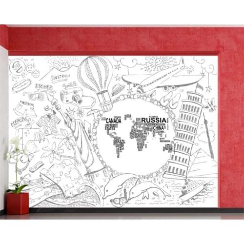 Beibehang 3d wallpaper living room Freehand drawing of world famous building cartoon wall backdrop wall wall paper home decor