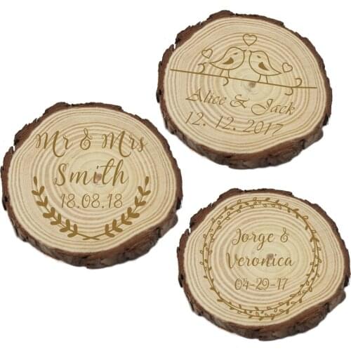 5PCS Personalized Engraved Coasters Rustic Slice Wood Coaster Custom Laser Gift Wedding Decor Favor Party Decor Natural Wooden