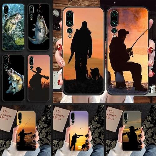 Hunting animal and fishing man Phone case For Huawei P Mate P10 P20 P30 P40 10 20 Smart Z Pro Lite 2019 black luxury hoesjes