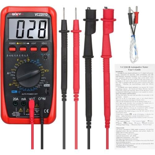 Digital Multimeter Automotive Meter Tester with Battery Alligator Clips Test Leads AC/DC Voltmeter Ammeter Ohmmeter Meter Tests