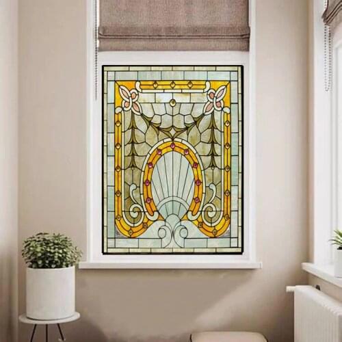 Custom Size Stained Glass Films Electrostatic Frosted ,PVC Self-Adhesive Window Films,Retro Rose Window Stickers For Home Decor