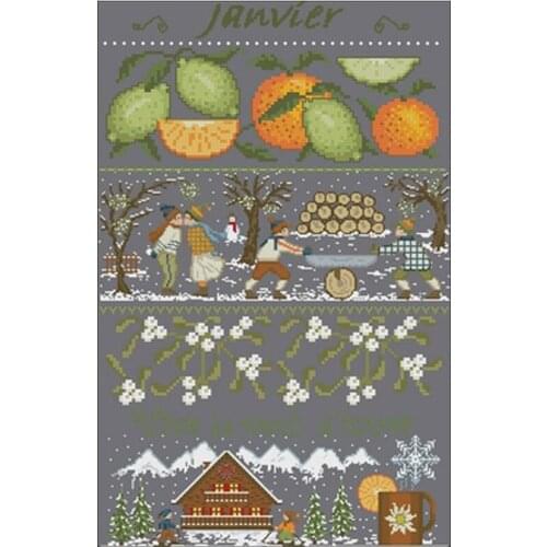 Village in January patterns Counted Cross Stitch 11CT 14CT DIY Chinese Cross Stitch Kit Embroidery Needlework Sets