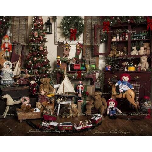Tree Garland Toy Teddy Bear Train Kids Room photo backdrop High quality Computer print christmas photography backgrounds