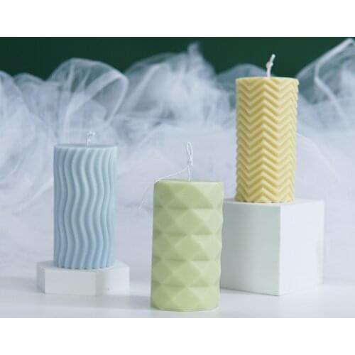 3D Geometric Cylindrical Candle Mold Horizontal Vertical Stripes Resin Candle Making Silicone Mold Soap Aroma Mould Home Crafts