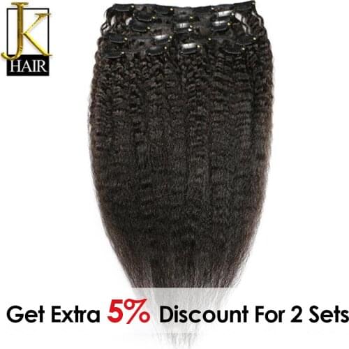 JK Hair Brazilian Remy Kinky Straight Hair Clip In Human Hair Extensions Natural Color 8 Pieces/Set Full Head Sets 120G