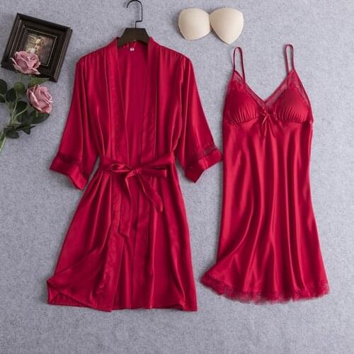Pajamas Set Sexy Womens Strap Pijamas 2PCS V-Neck Nightdress Robe Gown Lady Sleep Suit Sleepshirt Kimono Negligee Home Clothing