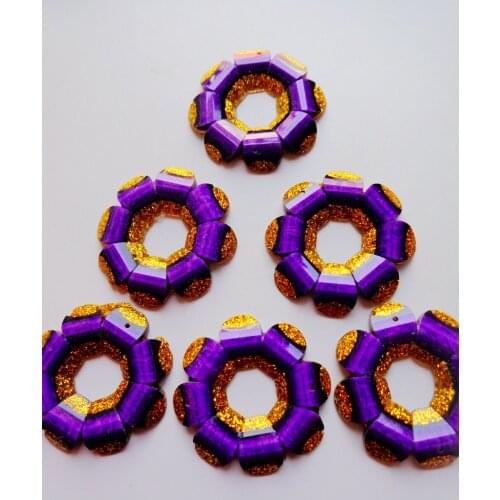 30pcs New fashion style sew on rhinestones round 30mm flatback purple/golden handsewing big gem stone crystal for dress