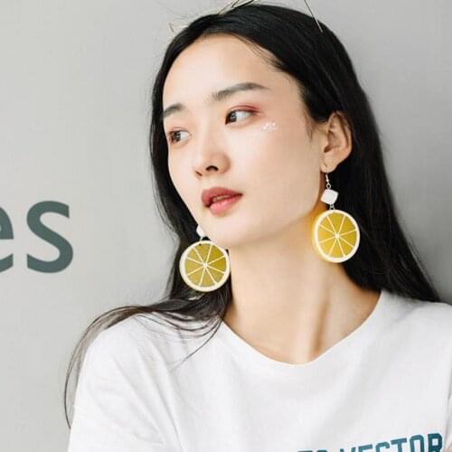 Best Selling Personality Temperament Orange Acrylic Earrings Fashion Temperament Fruit Lemon Long Earrings Birthday Gift Jewelry