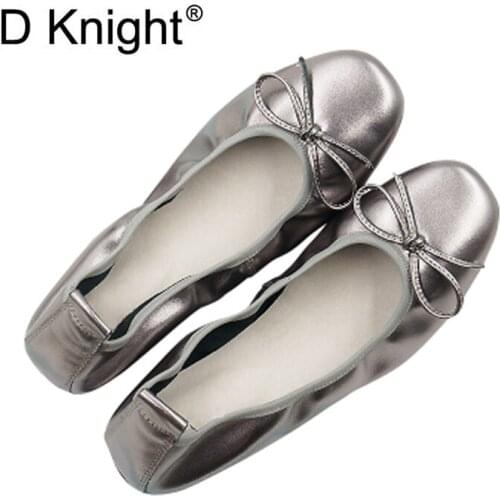 Hot Selling Womens Genuine Leather Flats Big Size 34-43 Ladies Casual Slip-on Bowtie Ballerinas 20 Colors Female Leather Flats