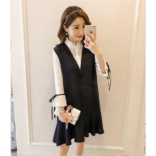 New shelves lace dress pregnant women shirt ruffled dress chiffon shirt fake two pregnant women shirt