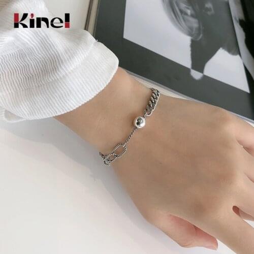 Kinel New Arrival Genuine 925 Sterling Silver Vintage Make Old Round Beads Asymmetric Chain Bracelet Japan Korea Jewelry