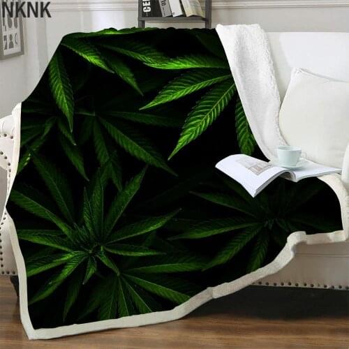 NKNK Brank Weeds Blanket Green Blankets for beds Leaves Bedding Throw Sherpa Blanket Fashion High Quality Pattern Cozy