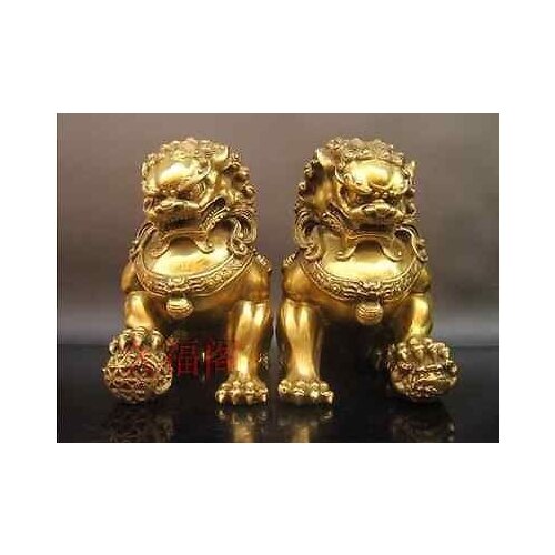 A Pair of China Collection Brass lion Sculptures