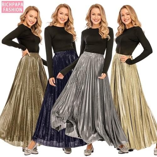 Pleated Muslim Skirt Long Islamic Skirts Womens Jupe Musulmane Femme Abaya Islam Maxi Dubai Musulman Turkey Arabic Skirts