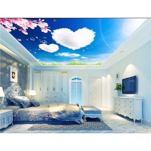 Custom photo 3d ceiling murals wallpaper white clouds Peach blossom of love home decor 3d wall murals wallpaper for walls 3 d