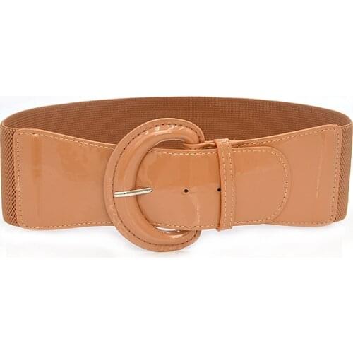 Women Pu Patent Leather Waistband Elastic Band Waist Belt Solid Black Red White Wide Luxury Waist Belts For Dress High Quality