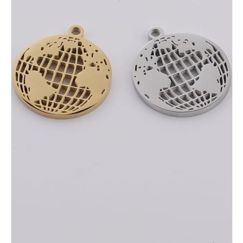 Silver Color/Golden Stainless Steel Hollow World Map Charm Pendant Metal Earth Charms Mirror Polished Wholesale 50pcs