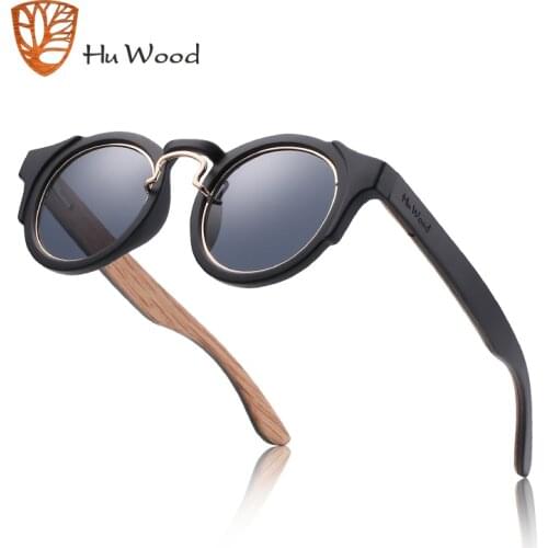 Hu Wood Round Steampunk Sunglasses Men Women Fashion Glasses Brand Designer Retro Frame Vintage Sunglasses High Quality UV 400