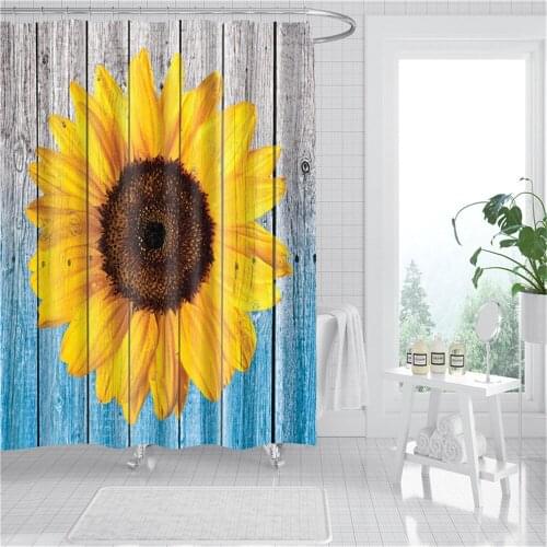 Modern Sun Flowers Prints Bath Curtains for Bathroom Shower Curtain Sets with Hooks Polyester Fabric Screen Home Decoration