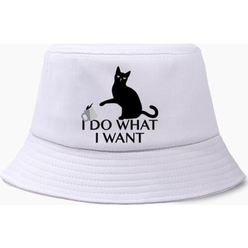 Funny Animal Cats I Do What I Want Bob Bucket Hats Summer Mens Panama Women Fisherman Hat Cotton Black Caps Hip Hop Beach Cap