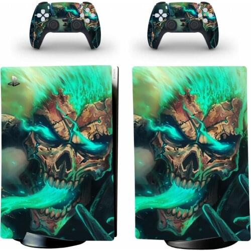 Green Skull PS5 Digital Skin Sticker for Playstation 5 Console & 2 Controllers Decal Vinyl Skins
