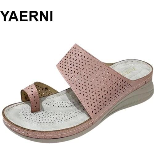 YAERNI Flower Shoes Woman 2021 Beige Heeled Sandals On A Wedge Female Slippers Med Luxury Slides Black New Flat Designer Summer