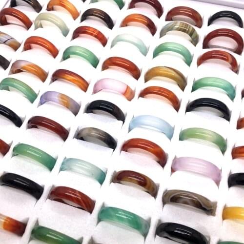 MixMax 100 Pieces Womens Fashion Rings 6MM Colorful Agate Jewelry Bands Wholesale Lot Party Gifts Mix Colors