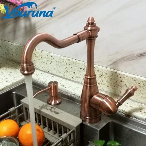 Vouruna Antique Brass Kitchen Faucet Vintage Hot&Cold Water Sink Mixer Tap Red Copper